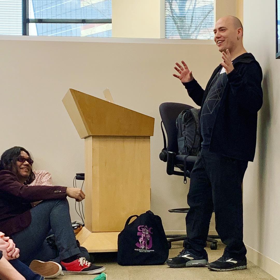 Marty, speaking with his hands while presenting at Minnebar