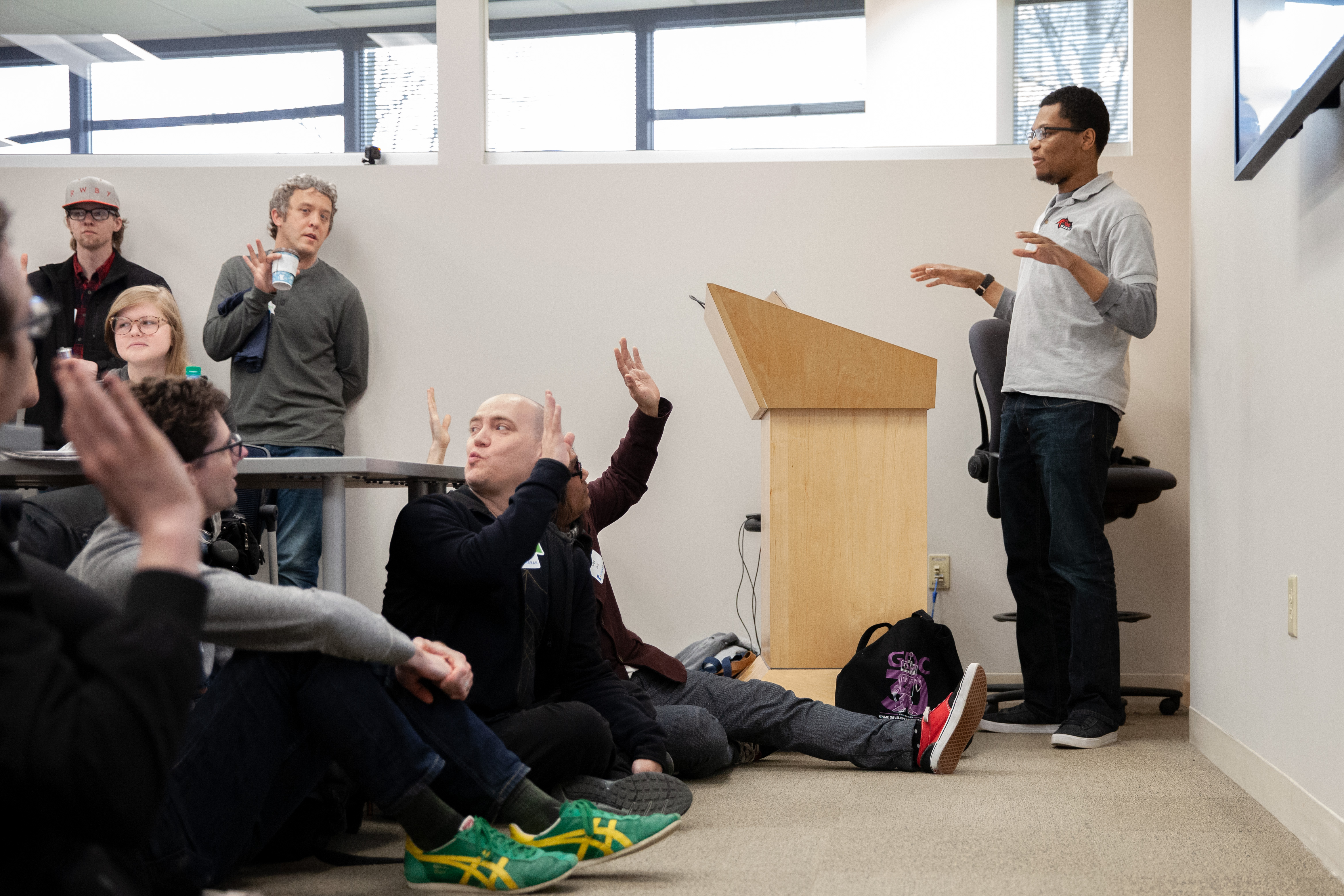 Charles presenting at Minnebar's Indie Game Development Microtalks