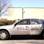 Funny car parked outside of the building