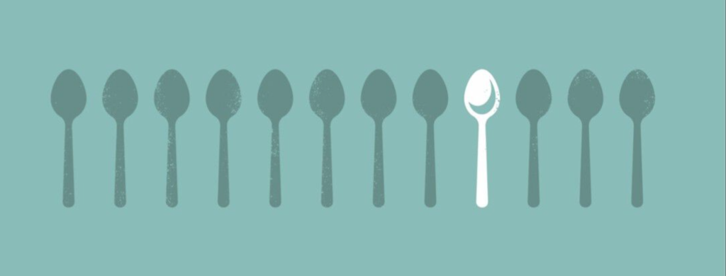 Illustration of 11 grayed out spoons with one white spoon